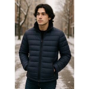 Quarry Jeans Thermic Jacket Men's XL EG Navy Puffer Faux Fur Lined Winter NWT